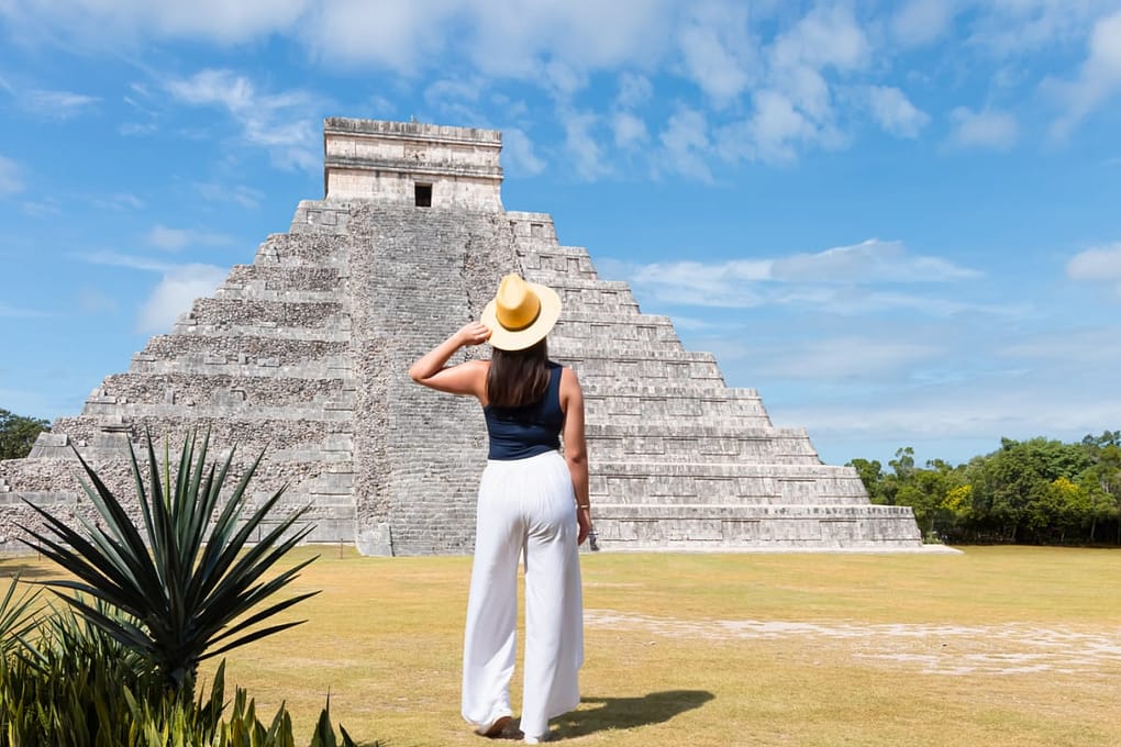 Woman visiting Chichen Itza on nice day